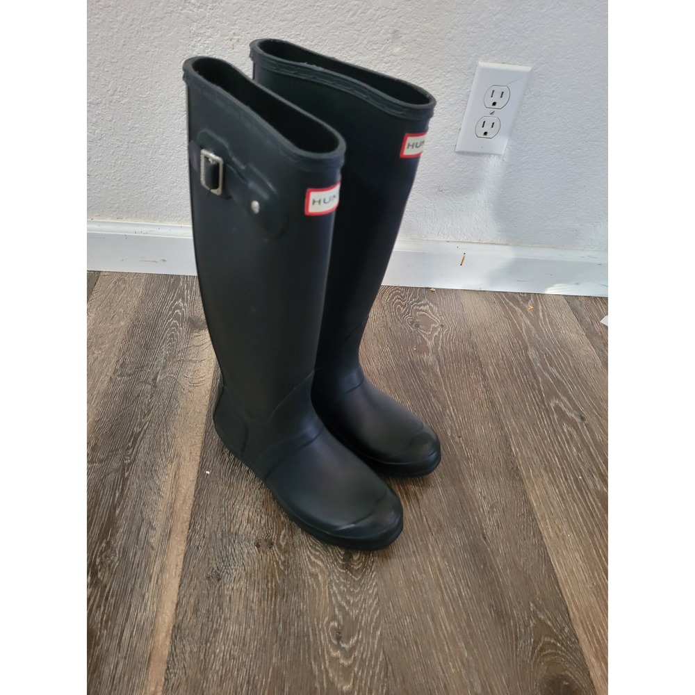 Hunter Original Tall Rain Boots Black Matte Waterproof Rubber Mens 5 Womens 6 #2